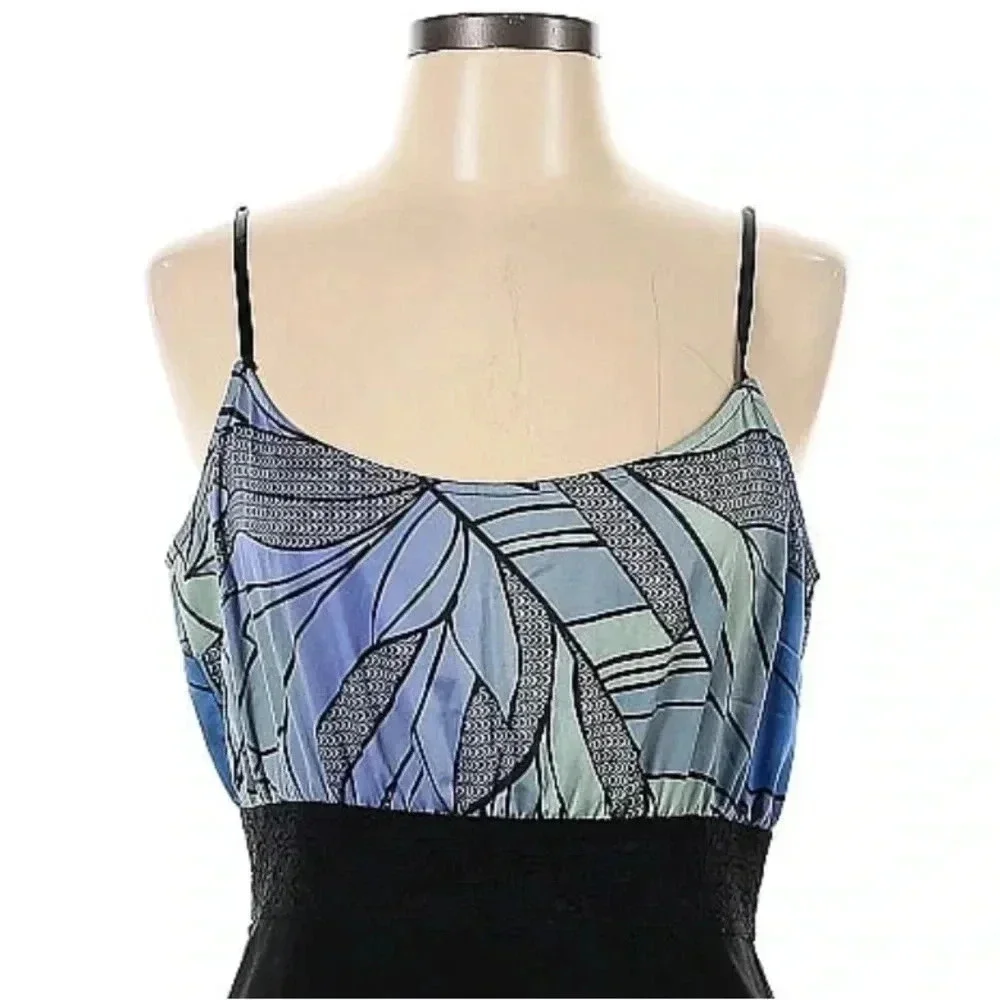 Vintage Free People Y2K Blue Green Black Fitted Bodycon Tie Back Dress Size L
